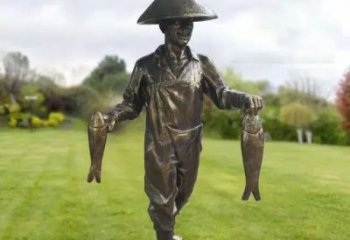 漁夫雕塑廠家，仿真農村人物雕塑，民俗仿銅人物小品