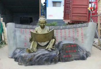 書童雕塑廠家，校園仿古人物，古銅色玻璃鋼人物擺件