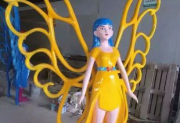 花仙子雕塑廠家，鏤空彩繪人物，卡通玻璃鋼動漫雕塑擺件