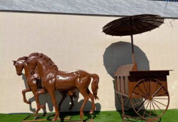 馬拉車(chē)雕塑廠家，仿銅歐式雕塑擺件，步行街雕塑小品