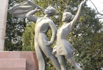 少先隊員雕塑廠家，校園仿銅人物，玻璃鋼少先隊員雕塑