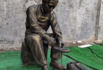修鞋匠雕塑廠家，街頭手藝人雕塑，玻璃鋼修鞋匠雕塑制作