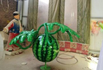 西瓜雕塑廠家，園林小品擺件，仿真玻璃鋼瓜果雕塑