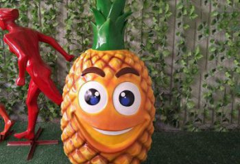 卡通菠蘿雕塑廠家，創(chuàng)意水果小品，卡通玻璃鋼菠蘿雕塑擺件