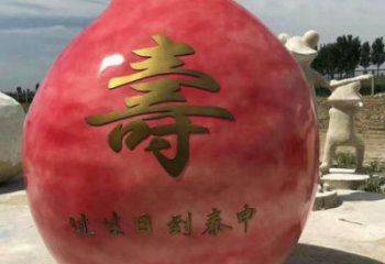 壽桃雕塑廠家，仿真水果擺件，玻璃鋼仿真壽桃雕塑小品