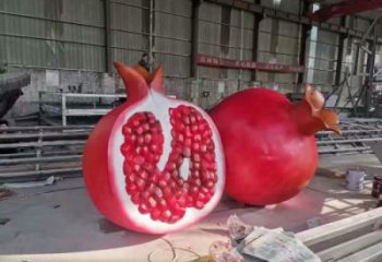 石榴雕塑廠家，仿真水果雕塑，玻璃鋼彩繪石榴雕塑