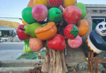 水果樹雕塑廠家，景觀植物擺件，廣場玻璃鋼水果樹雕塑