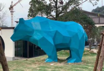 北極熊雕塑廠家，幾何抽象動物擺件，玻璃鋼彩繪北極熊雕塑