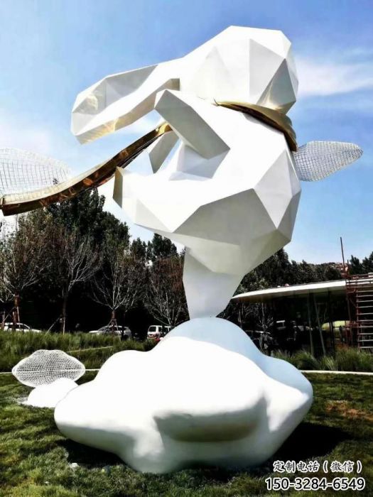 大白兔雕塑廠家，幾何動物擺件，廣場公園景觀雕塑