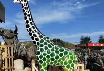 彩繪長頸鹿雕塑 仿真景觀雕塑 步行街擺件
