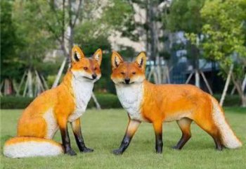 彩繪狐貍雕塑 仿真動物雕塑 步行街擺件