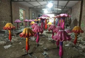 彩繪蘑菇雕塑 仿真雕塑 步行街?jǐn)[件