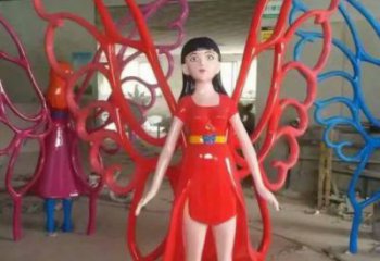 仿古蝴蝶仙子雕塑 庭院彩繪雕塑 田間小品