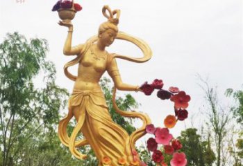 彩繪天女散花雕塑 大型城市雕塑 商業街擺件