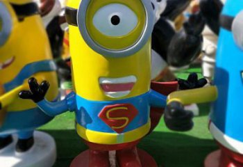 商業街小黃人雕塑實景圖 烤漆卡通雕塑 彩繪動漫雕塑