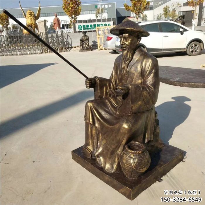 景觀姜太公雕塑廠家 彩繪釣魚雕塑 校園民俗雕塑