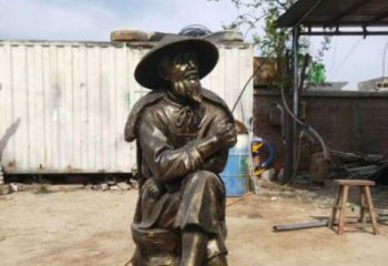 彩繪姜太公雕塑 仿銅釣魚雕塑 街頭民俗雕塑