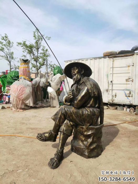 烤漆漁民雕塑 玻璃鋼民俗雕塑 室內捕魚雕塑