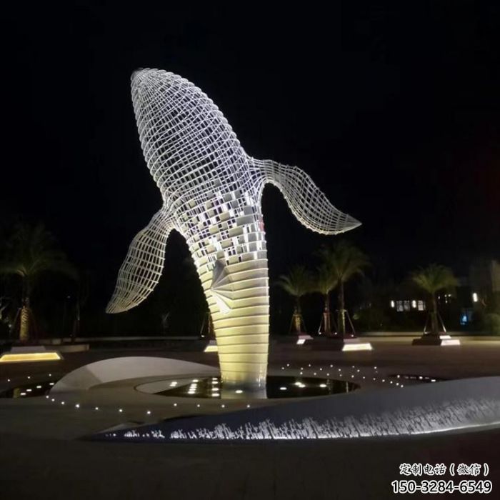 大型鯨魚雕塑，鏤空燈光原理，動(dòng)物公園擺件