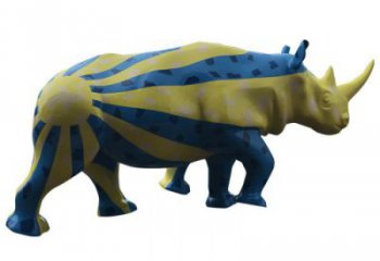 大型彩繪犀牛雕塑，動(dòng)物景觀雕塑，抽象效果