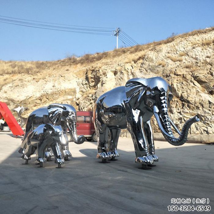 鏡面大象雕塑廠家，動物景觀雕塑，不銹鋼動物雕塑供應