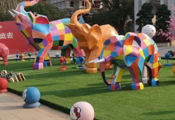 公共大象雕塑訂做，城市裝飾，景觀卡通大象雕塑展品