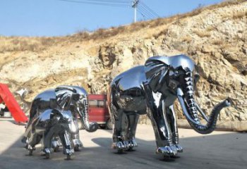 鏡面大象雕塑廠家，動物景觀雕塑，不銹鋼動物雕塑供應