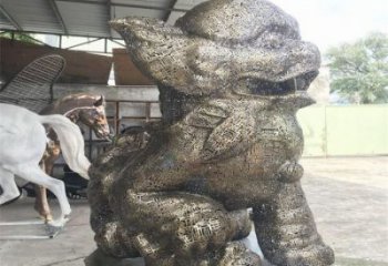 廣場獅子雕塑訂做，鏤空雕塑，不銹鋼透雕獅子雕塑