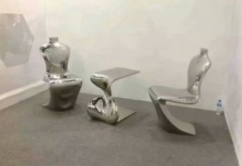 幾何坐凳雕塑，鏡面工藝，不銹鋼坐凳雕塑廠家