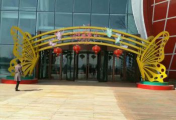 安義蝴蝶拱門雕塑，鏤空烤漆效果，不銹鋼小區標識雕塑