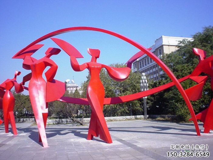 棗莊扭秧歌雕塑，民俗舞蹈雕塑，不銹鋼抽象音樂人雕塑