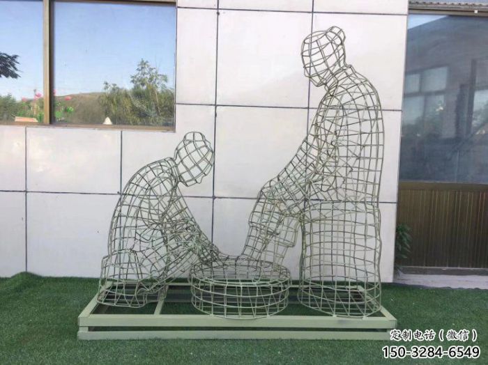 眉山鏤空洗腳雕塑制作，園林裝飾，鐵藝孝道人物雕塑